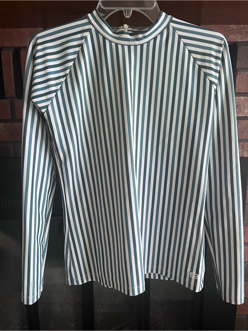 Striped Long-Sleeve Swim Coverup - Green and White